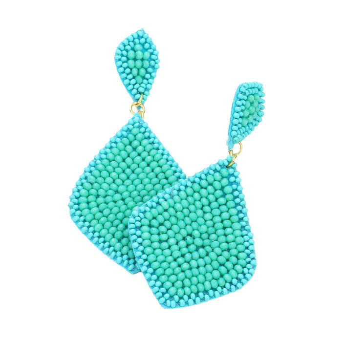 Turquoise Felt Back Seed Beaded Petal Dangle Earrings, Seed Bead Petal Earrings jewelry that fits your lifestyle, adding a pop of pretty color. Enhance your attire with this vibrant handcrafted beautiful earrings to dress up or down your look. Coordinate these earrings with any ensemble from business casual to everyday wear, ideal for parties, events, holidays.
