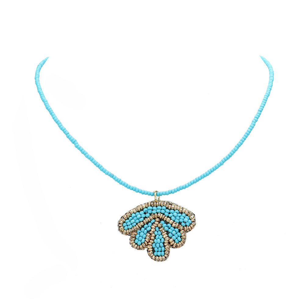 Turquoise Felt Back Seed Beaded Shell Pendant Necklace, this beautiful Sea Life & Shell-themed pendant necklace is the ultimate representation of your class & beauty. Perfect for adding just the right amount of shimmer & shine and a touch of class any day. Perfect gift for Birthdays, valentine's day & other meaningful occasions.