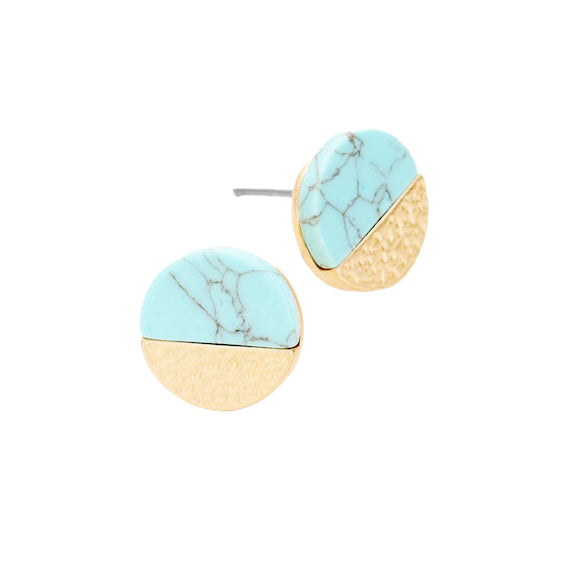 Turquoise Half Semi Precious Stone Detail Circle Stud Earrings Stone Earrings; ultra-chic stone earrings will take your look up a notch, versatile enough for wearing straight through the week, lightweight for all-day wear. Great Birthday Gift, Graduation Gift, Thank you Gift, Stone Earrings, Anniversary Gift, Just Because Gift