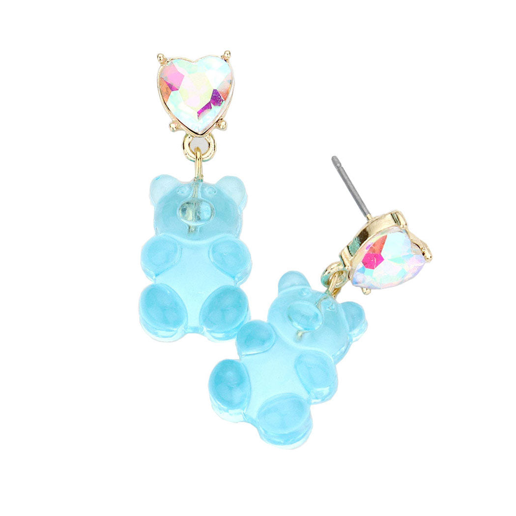 Turquoise Heart Stone Gummy Bear Dangle Earrings. Jewelry that fits your lifestyle! Perfect Birthday Gift, Anniversary Gift, Mother's Day Gift, Anniversary Gift, Graduation Gift, Prom Jewelry, Just Because Gift, Thank you Gift.
