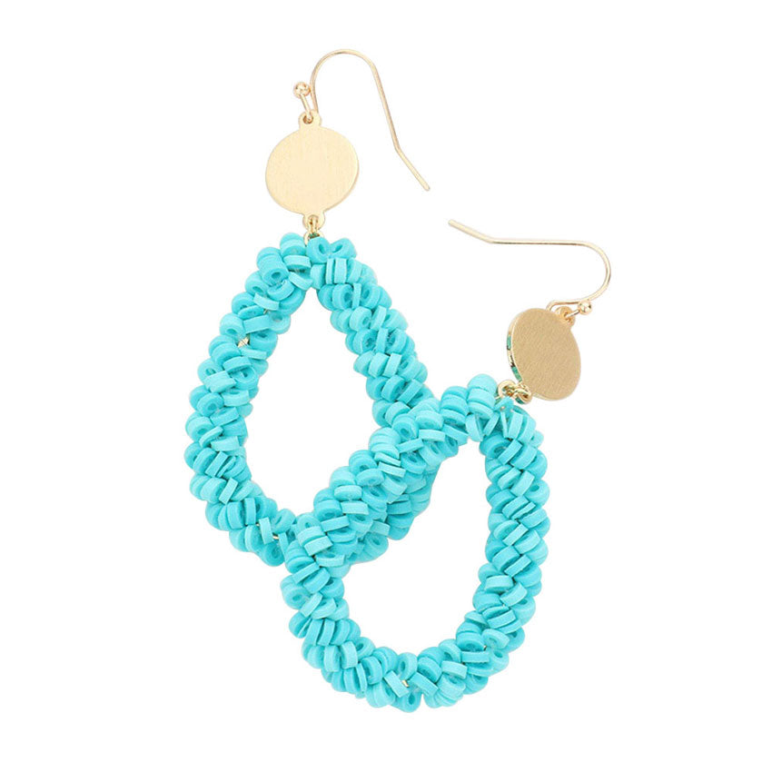 Turquoise Heishi Beaded Open Teardrop Dangle Earrings.  These fashionable trendy Teardrop earrings for women are suitable for every girl as well! Wearing it you are a unique fashion in the crowd. These gorgeous earrings are unique in design, light and sparky. Perfect for Valentine’s Day, bachelorette party, Beach Party, Vacation Earrings, Party Earrings, Party Favors to glam up your party outfit.