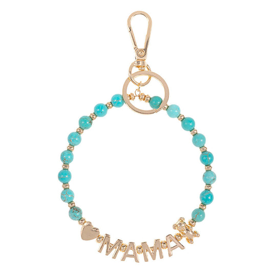 Turquoise Mama Message Heart Bear Pointed Semi Precious Key Chain Bracelet, Make your mom feel special with this gorgeous Bracelet gift! Her heart will swell with joy! Designed to add a gorgeous stylish glow to any outfit. Show mom how much she is appreciated & loved. This piece is versatile and goes with practically anything!