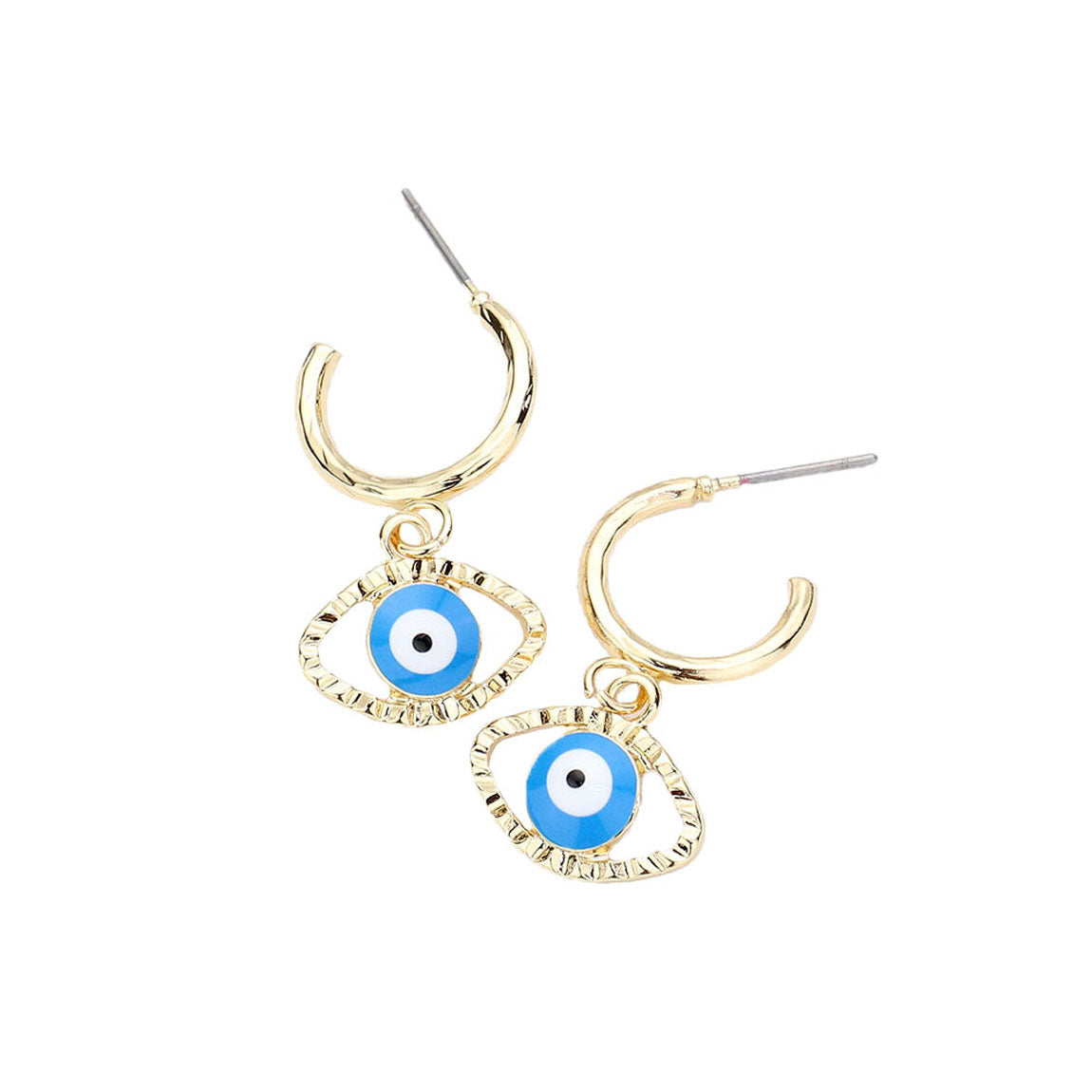 Turquoise Metal Half Hoop Evil Eye Dangle Earrings. Beautifully crafted design adds a gorgeous glow to any outfit. Jewelry that fits your lifestyle! Perfect Birthday Gift, Anniversary Gift, Mother's Day Gift, Anniversary Gift, Graduation Gift, Prom Jewelry, Just Because Gift, Thank you Gift.