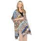 Turquoise Multi Animal Printed Cover Up Kimono Poncho, The lightweight Kimono poncho top is made of soft and breathable Acrylic material. short sleeve swimsuit cover up with open front design, simple basic style, easy to put on and down. Perfect Gift for Wife, Mom, Birthday, Holiday, Anniversary, Fun Night Out.