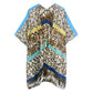 Turquoise Multi Animal Printed Cover Up Kimono Poncho, The lightweight Kimono poncho top is made of soft and breathable Acrylic material. short sleeve swimsuit cover up with open front design, simple basic style, easy to put on and down. Perfect Gift for Wife, Mom, Birthday, Holiday, Anniversary, Fun Night Out.