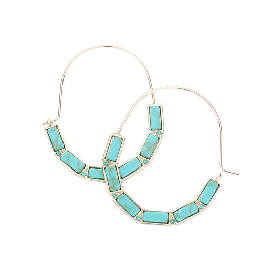 Turquoise Omega Closure Semi Precious Rectangle Earrings, put on a pop of color to complete your ensemble. Perfect for adding just the right amount of shimmer & shine and a touch of class to special events. Perfect Birthday Gift, Anniversary Gift, Mother's Day Gift, Graduation Gift.