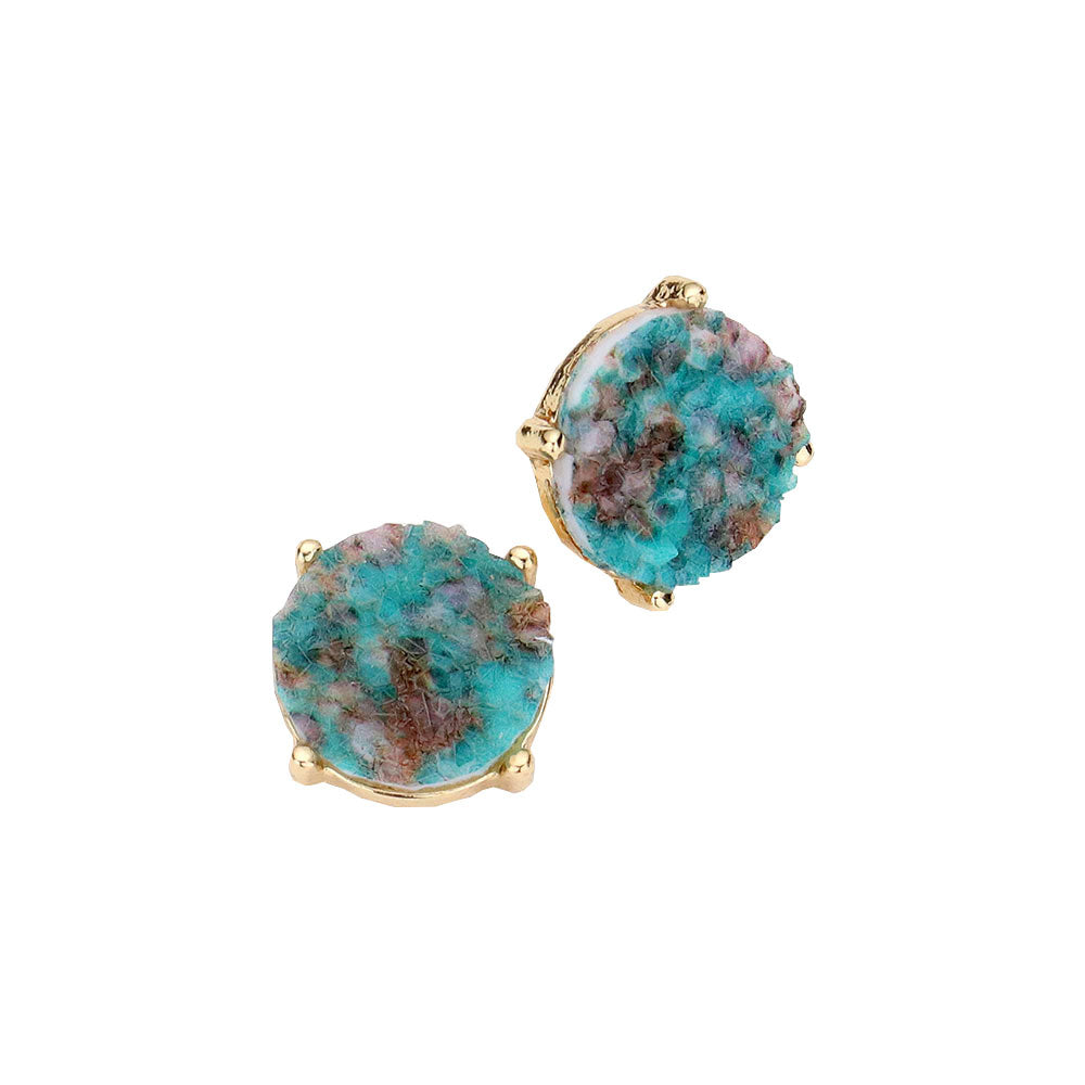 Turquoise Round Druzy Stud Earrings. Get ready with these bright earrings, put on a pop of color to complete your ensemble. Perfect for adding just the right amount of shimmer & shine and a touch of class to special events. Perfect Birthday Gift, Anniversary Gift, Mother's Day Gift, Graduation Gift.