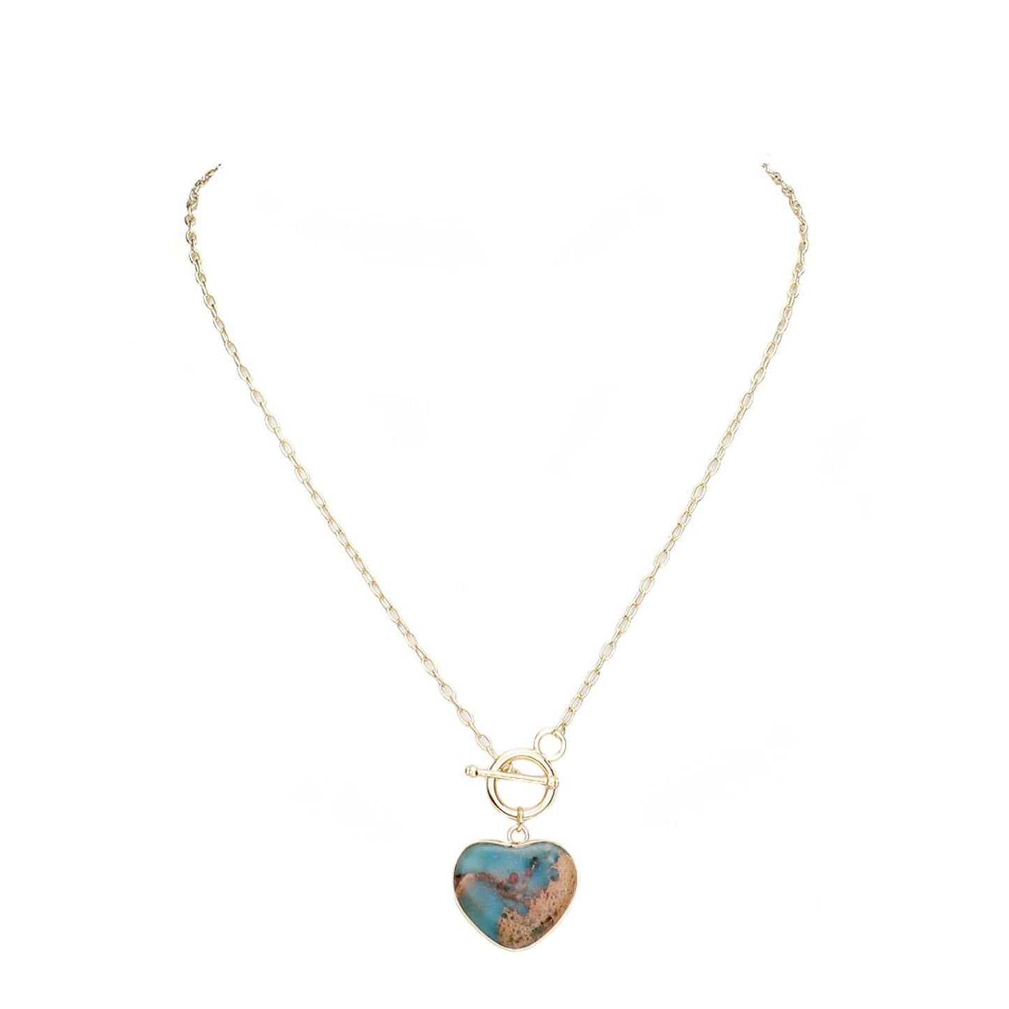 Turquoise Semi Precious Heart Pendant Toggle Necklace, Get ready with these Open Heart Toggle Necklace, put on a pop of color to complete your ensemble. Perfect for adding just the right amount of shimmer & shine and a touch of class to special events. Perfect Birthday Gift, Anniversary Gift, Mother's Day Gift, Graduation Gift.