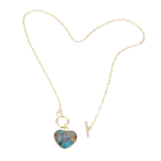 Turquoise Semi Precious Heart Pendant Toggle Necklace, Get ready with these Open Heart Toggle Necklace, put on a pop of color to complete your ensemble. Perfect for adding just the right amount of shimmer & shine and a touch of class to special events. Perfect Birthday Gift, Anniversary Gift, Mother's Day Gift, Graduation Gift.