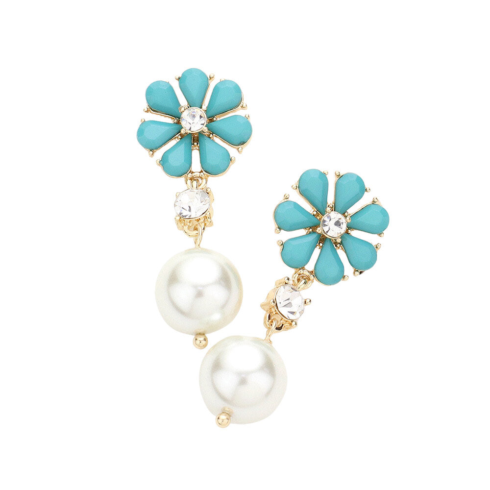 Turquoise Teardrop Cluster Flower Pearl Link Dangle Evening Earrings, the beautifully crafted design adds a glow to any outfit. which easily makes your events more enjoyable. These evening dangle earrings make you extra special on occasion. These teardrop cluster dangle earrings enhance your beauty and make you more attractive.
