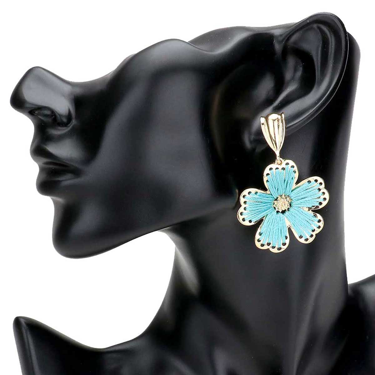 Turquoise Thread Metal Flower Dangle Earrings, thread metal flower earrings fun handcrafted jewelry that fits your lifestyle, adding a pop of pretty color. Enhance your attire with these vibrant artisanal earrings to show off your fun trendsetting style. Great gift idea for Wife, Mom, or your Loving One.