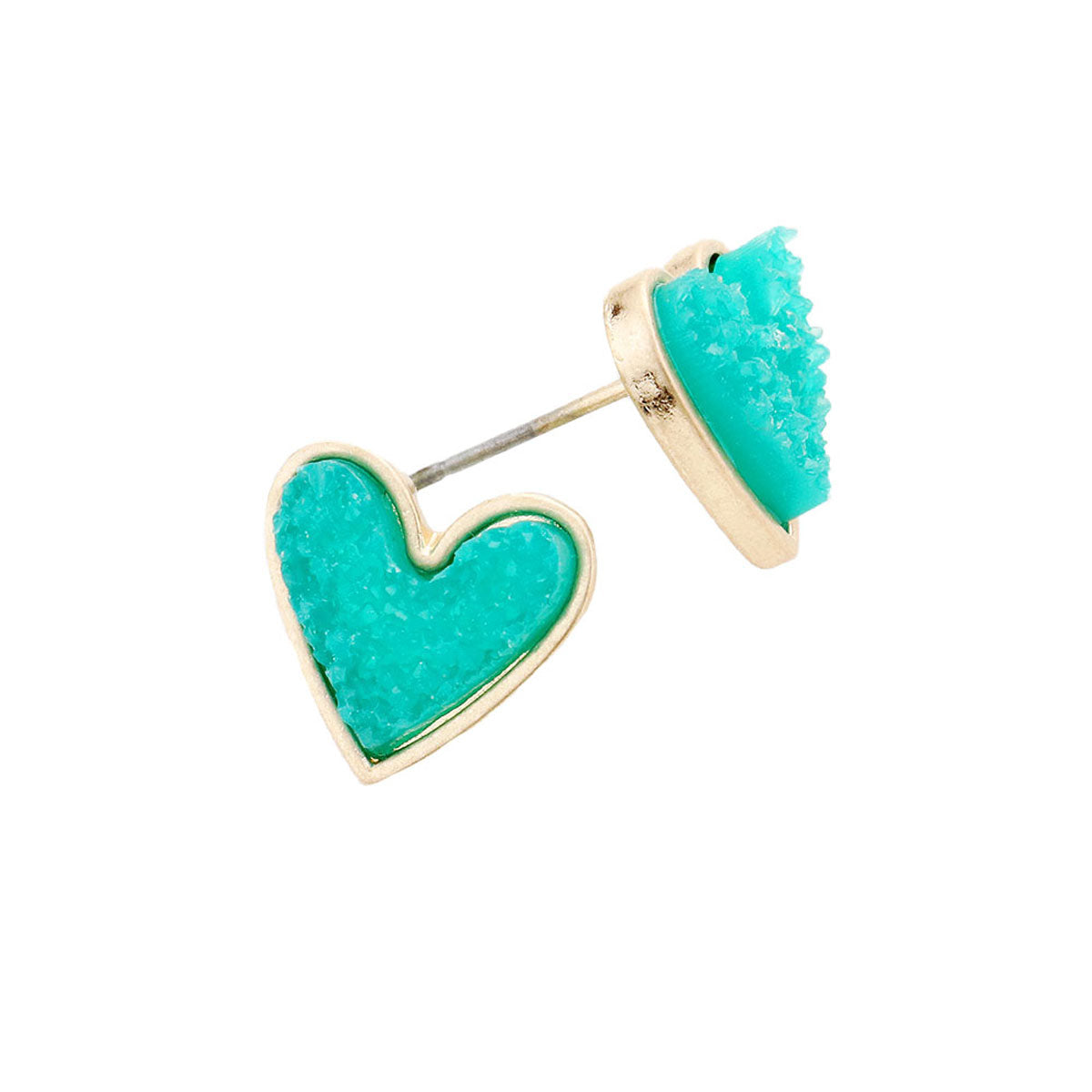 Turquoise Trendy Fashionable Druzy Heart Stud Earrings, put on a pop of color to complete your ensemble. Perfect for adding just the right amount of shimmer & shine and a touch of class to special events. Perfect Birthday Gift, Anniversary Gift, Mother's Day Gift, Graduation Gift.