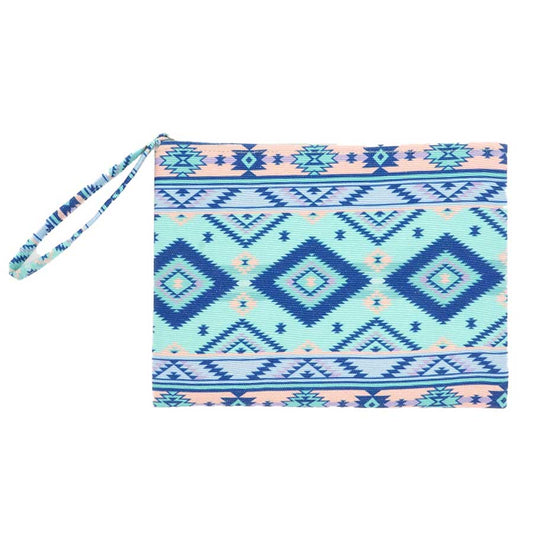 Turquoise Tribal Patterned Pouch Clutch Bag. Ideal for parties, events, holidays, pair these evening bags with any ensemble for a polished look. Versatile enough for using straight through the week, perfect for carrying around all-day. Great Birthday Gift, Anniversary Gift, Mother's Day Gift, Graduation Gift, Valentine's Day Gift.