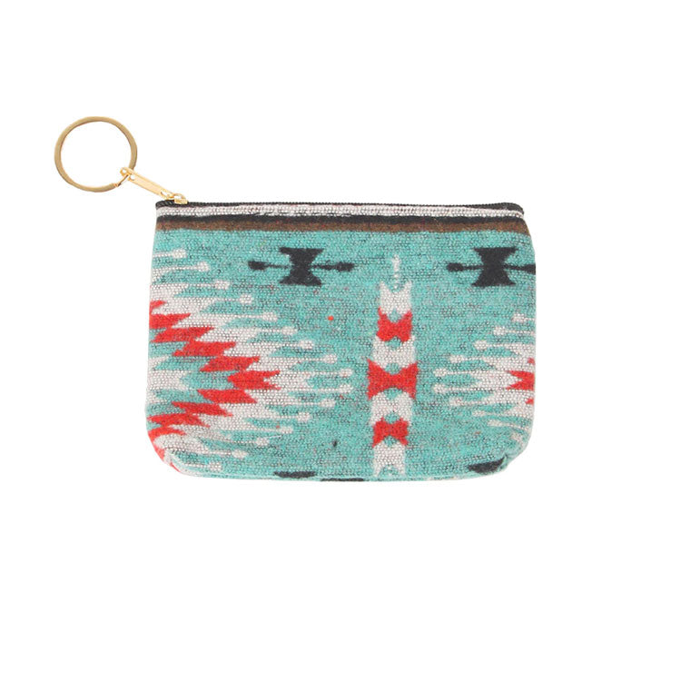 Turquoise Western Patterned Coin Card Purse. Perfect for makeup, money, credit cards, keys or coins, comes with a wristlet for easy carrying, light and simple. Put it in your bag and find it quickly with it's bright colors. Great for running small errands while keeping your hands free. This fashionable Coin Card Purse bag will be your new favorite accessory. Perfect Birthday Gift, Mother's Day Gift, Graduation Gift or any other events.
