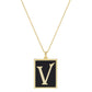 Gold Dipped Enamel Rectangle Monogram Pendant Necklace