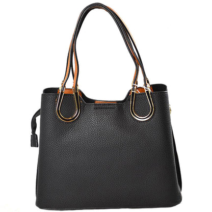Black Vegan Tote Carryall Black Faux Leather Handbag Long-lasting Carryall structured go-anywhere bag featuring top handles & a detachable strap for everyday versatility. Best Seller Water Resistant Handbag