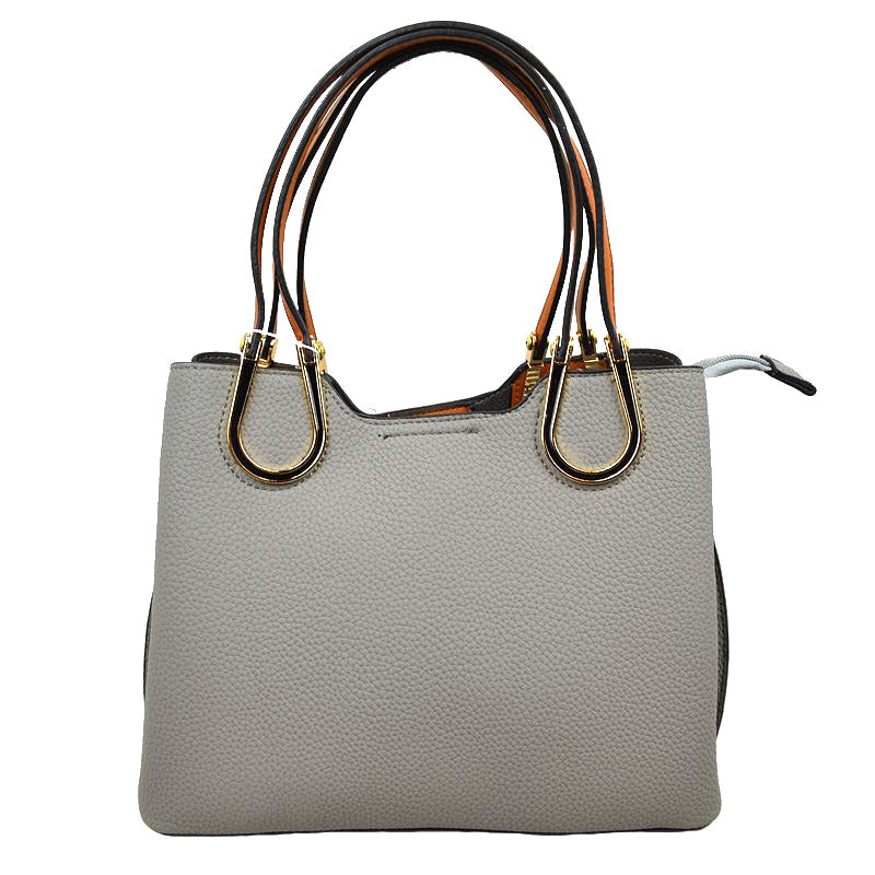 Gray Vegan Tote Carryall Gray Faux Leather Handbag Long-lasting Carryall structured go-anywhere bag featuring top handles & a detachable strap for everyday versatility. Best Seller Water Resistant Handbag