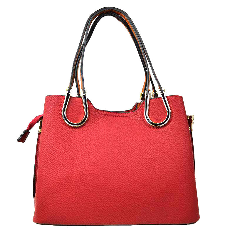 Red Vegan Tote Carryall Red Faux Leather Handbag Long-lasting Carryall structured go-anywhere bag featuring top handles & a detachable strap for everyday versatility. Best Seller Water Resistant Handbag