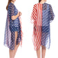 Red, White & Blue American Flag Vest Poncho Cardigan Kimono, Beach/Poolside chic is made easy with this lightweight cover-up, a relaxed silhouette, looks perfectly breezy & laid-back as you head to the enjoy the sun. An accessory easy to pair with so many tops, elevating any casual outfit! Perfect Gift for her! Patriotic
