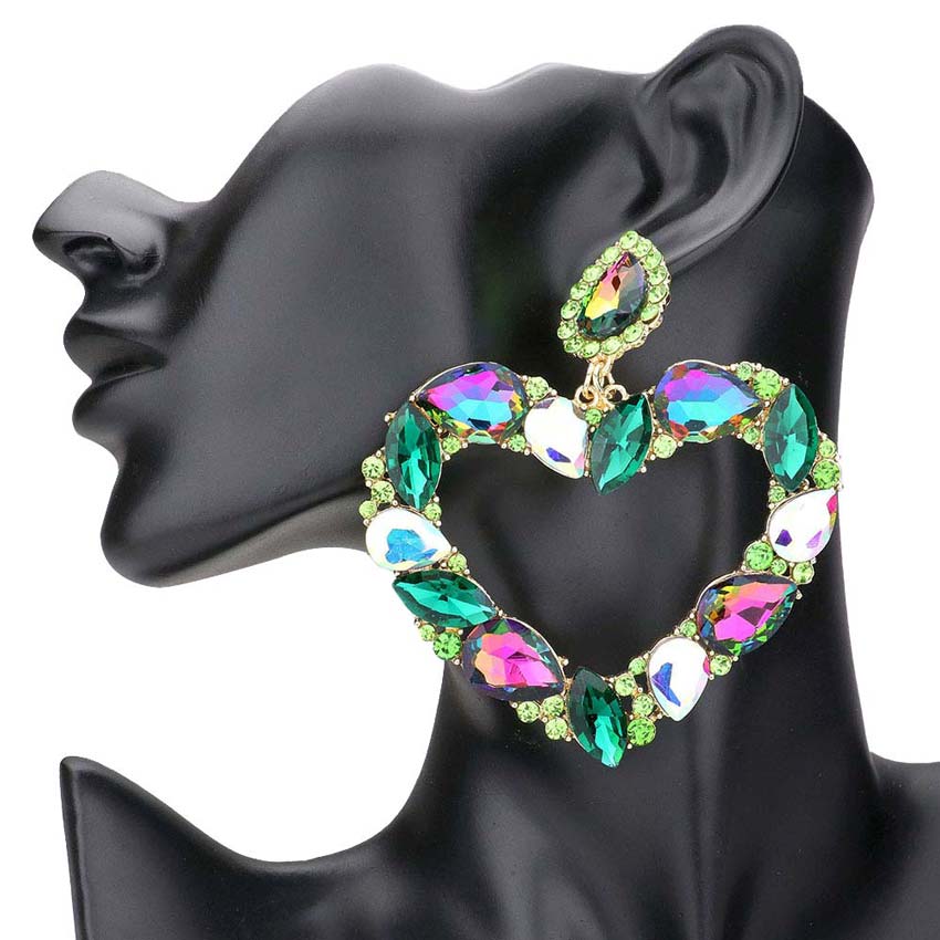 Vitrail Marquise Teardrop Stone Cluster Open Heart Dangle Evening Earrings, put on a pop of color to complete your ensemble. Beautifully crafted design adds a gorgeous glow to any outfit Perfect for adding just the right amount of shimmer & shine . Perfect Birthday Gift, Anniversary Gift, Mother's Day Gift, Graduation Gift.