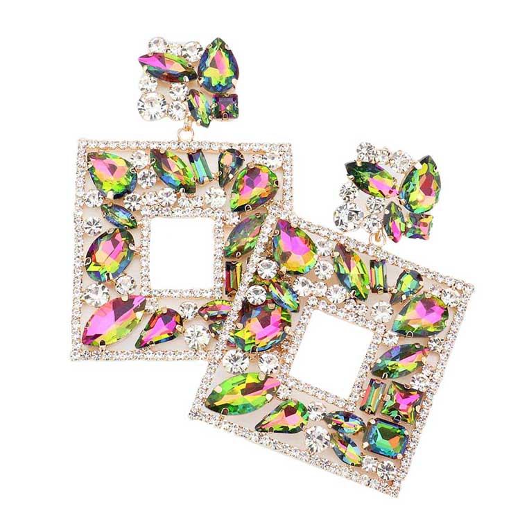 Vitrail Multi Stone Embellished Square Dangle Evening Earrings, put on a pop of color to complete your ensemble. Beautifully crafted design adds a gorgeous glow to any outfit. Perfect for adding just the right amount of shimmer & shine. Perfect for Birthday Gift, Anniversary Gift, Mother's Day Gift, Graduation Gift.