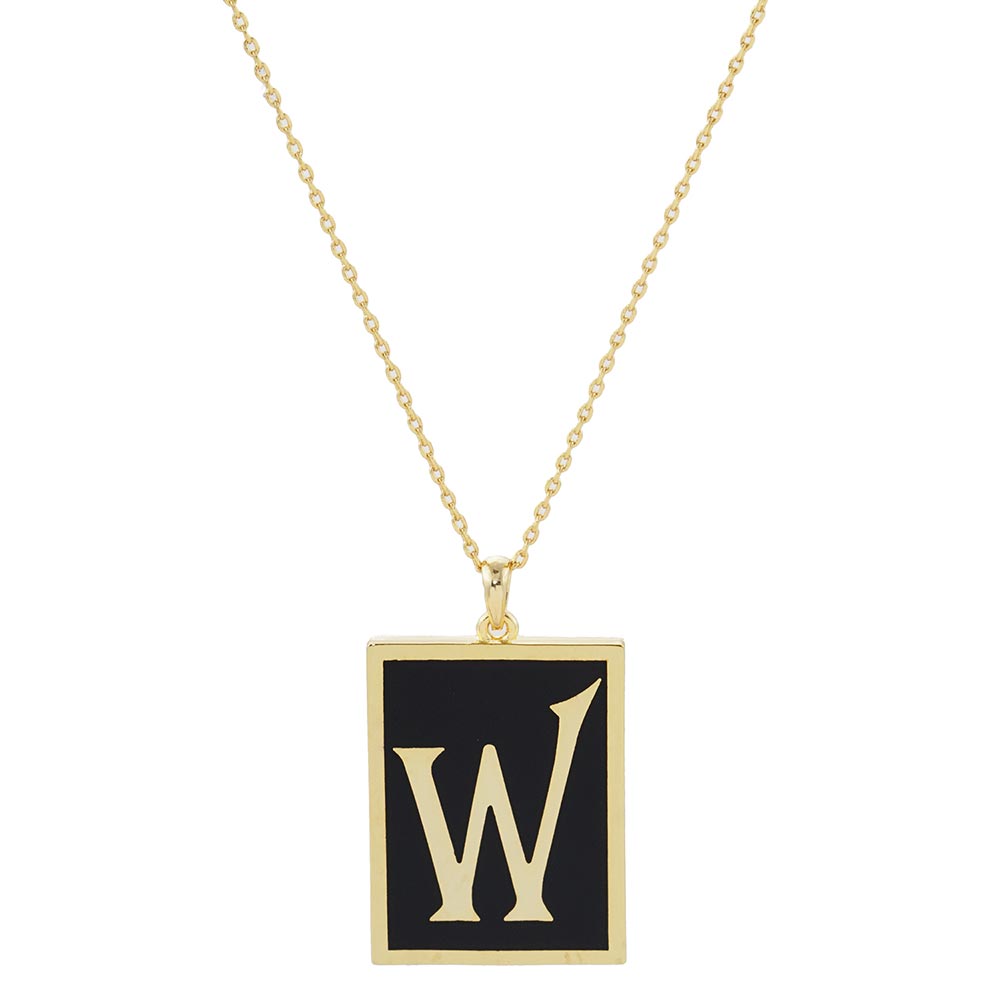 Gold Dipped Enamel Rectangle Monogram Pendant Necklace