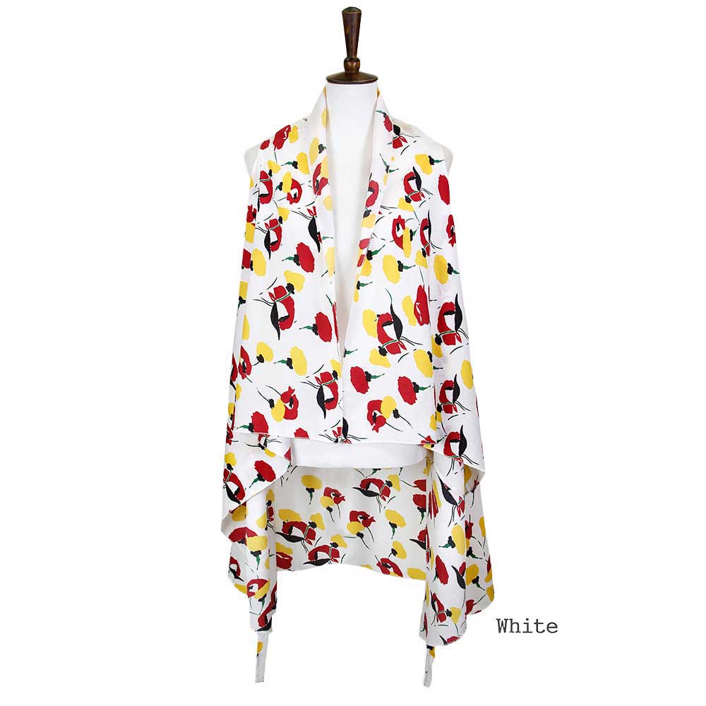 White Abstract Floral Vest Cover up, Luxurious, trendy, super soft chic capelet, keeps you warm and toasty. You can throw it on over so many pieces elevating any casual outfit! Perfect Gift for Wife, Birthday, Holiday, Christmas, Anniversary, Fun Night Out.