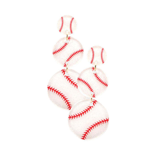 White Acetate Baseball Link Earrings. Gift someone or yourself these ultra-chic earrings, they will take your look up a notch, these sports themed earrings versatile enough for wearing straight through the week, coordinate with any ensemble from business casual to wear, the perfect addition to every outfit. Perfect jewelry gift to expand a woman's fashion wardrobe with a modern, on trend style.