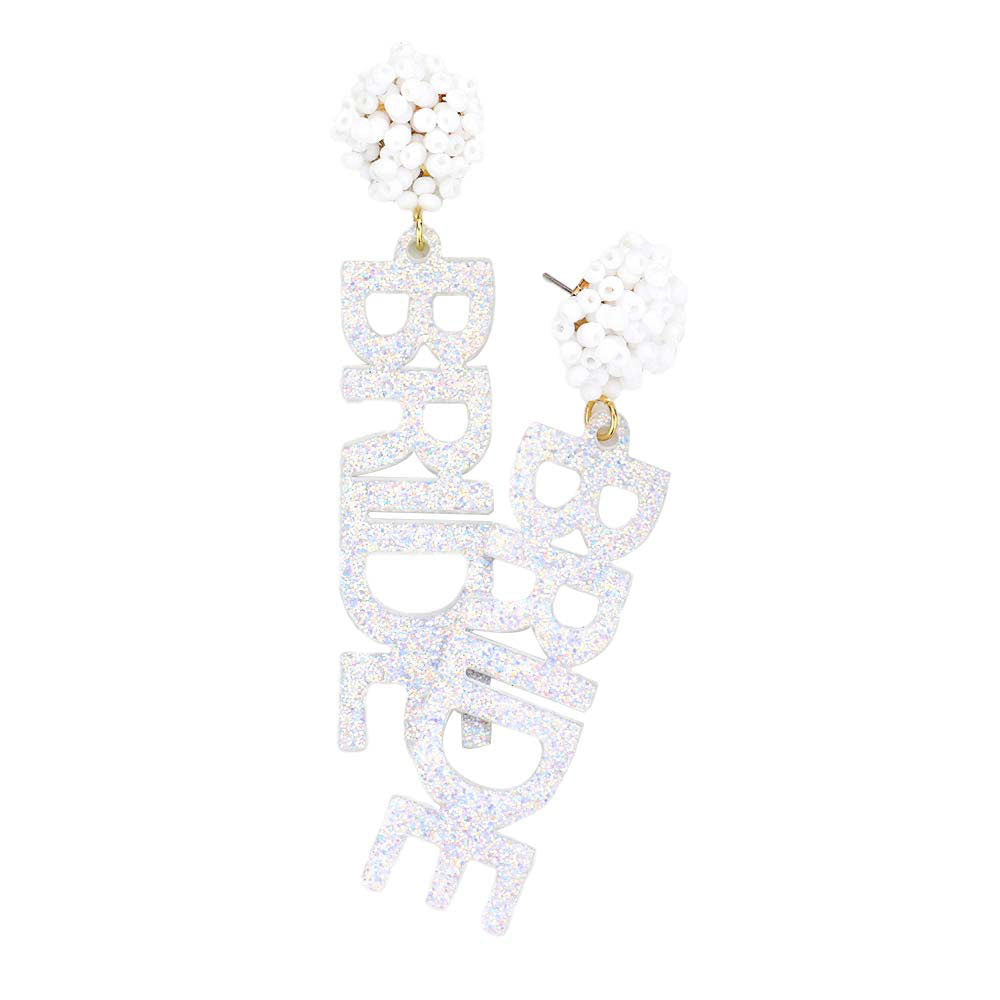 White Bride Glittered Message Dangle Earrings, put on a pop of color to complete your ensemble. Perfect for adding just the right amount of shimmer & shine and a touch of class to special events. Perfect Birthday Gift, Anniversary Gift, Mother's Day Gift, Thank you Gift.