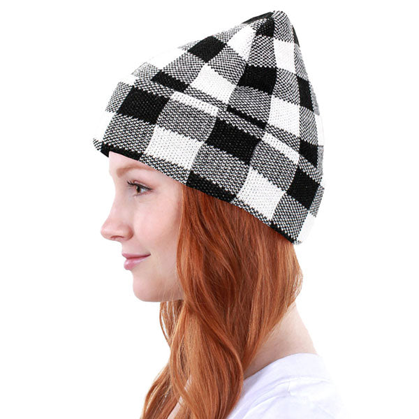 White Buffalo Check Patterned Knit Beanie Hat, Before running out the door into the cool air, you’ll want to reach for these toasty beanie to keep your hands warm. Accessorize the fun way with these beanie, it's the autumnal touch you need to finish your outfit in style. Awesome winter gift accessory!