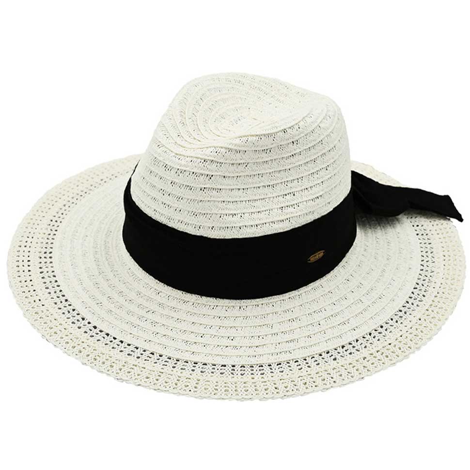 White C C Decorative Net Pattern Panama Sunhat, a beautiful & comfortable panama sunhat is suitable for summer wear to amp up your beauty & make you more comfortable everywhere. Excellent panama sunhat for wearing while gardening, traveling, boating, on a beach vacation, or to any other outdoor activities.