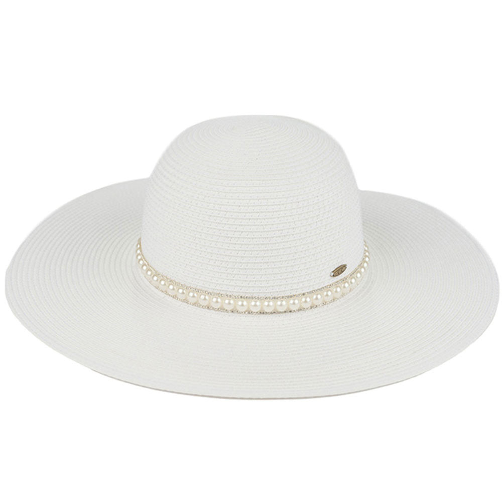 White C C Pearl Trim Band Straw Panama Hat, a beautiful & comfortable panama hat is suitable for summer wear to amp up your beauty & make you more comfortable everywhere. Excellent panama hat for wearing while gardening, traveling, boating, on a beach vacation, or to any other outdoor activities. A great cap can keep you cool and comfortable even when the sun is high in the sky. 