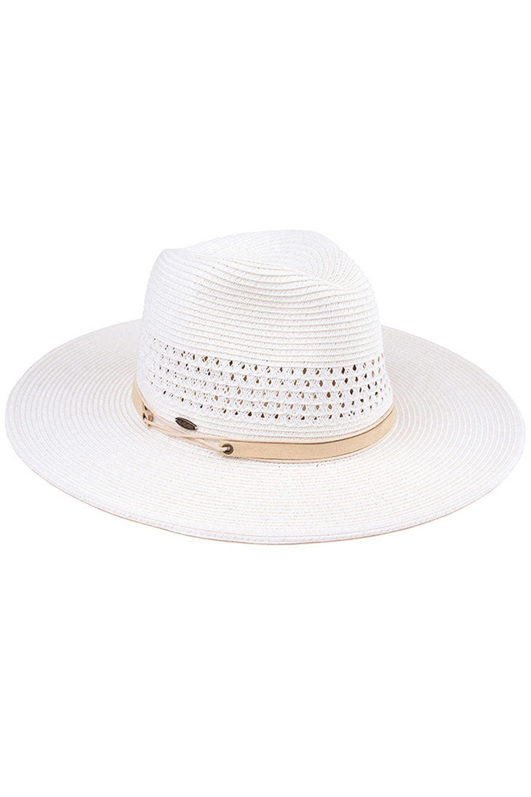 White C.C faux leather string paper straw panama hat. You’re basking under the summer sun at the beach, lounging by the pool, or kicking back with friends at the lake, a great hat can keep you cool and comfortable even when the sun is high in the sky. Large, comfortable, and perfect for keeping the sun off of your face, neck, and shoulders, ideal for travelers who are on vacation or just spending some time in the great outdoors.