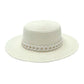 White Colored Chain Band Panama Sun Hat, adds a great accent to your wardrobe, Unique, timeless and classic. Panama Sun Hat looks cool and fashionable. Perfect for that bad hair day, or simply casual everyday wear; Makes a great gift for that fashionable on-trend friend of yours. Perfect for keeping the sun off of your face, neck, and shoulders.