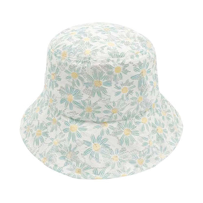 White Daisy Flower Print Lace Bucket Hat, Before running out the door under the sun, you’ll want to reach for this daisy flower print Lace bucket hat for comfort & beauty. Perfect for that bad hair day, or simply casual everyday wear. It's the perfect outfit in style while on a beach, on a tour, outing, or party.