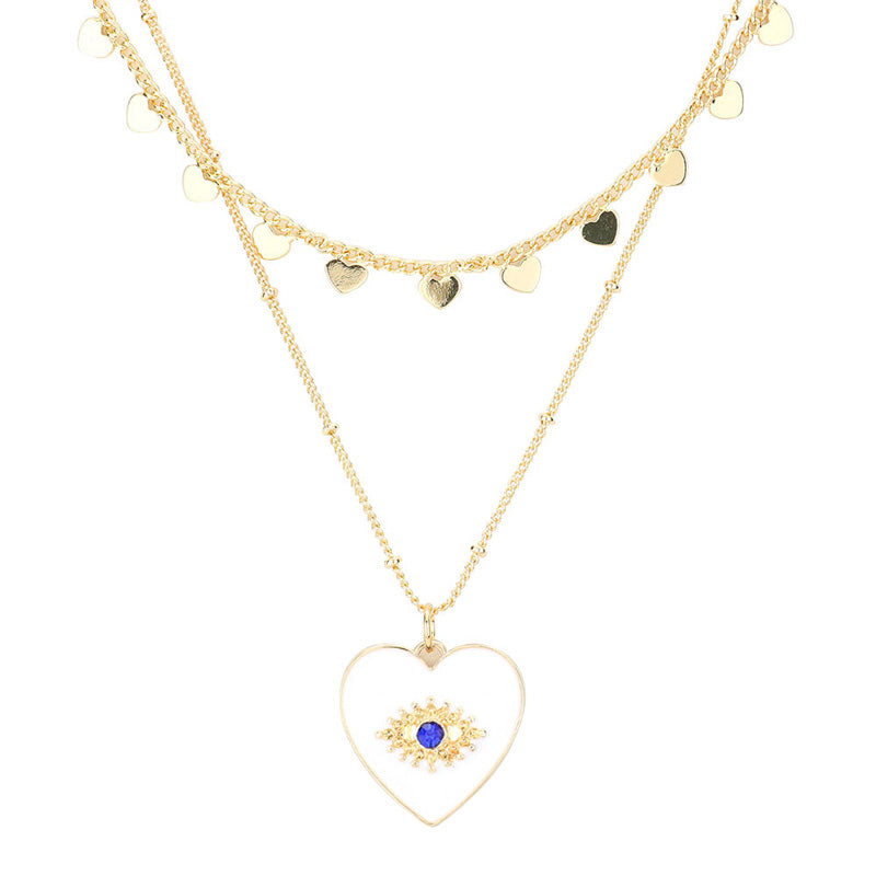 White Evil Eye Centered Enamel Heart Pendant Layered Necklace, Beautifully crafted design adds a gorgeous glow to any outfit. Jewelry that fits your lifestyle! Perfect Birthday Gift, Anniversary Gift, Mother's Day Gift, Anniversary Gift, Graduation Gift, Prom Jewelry, Just Because Gift, Thank you Gift.