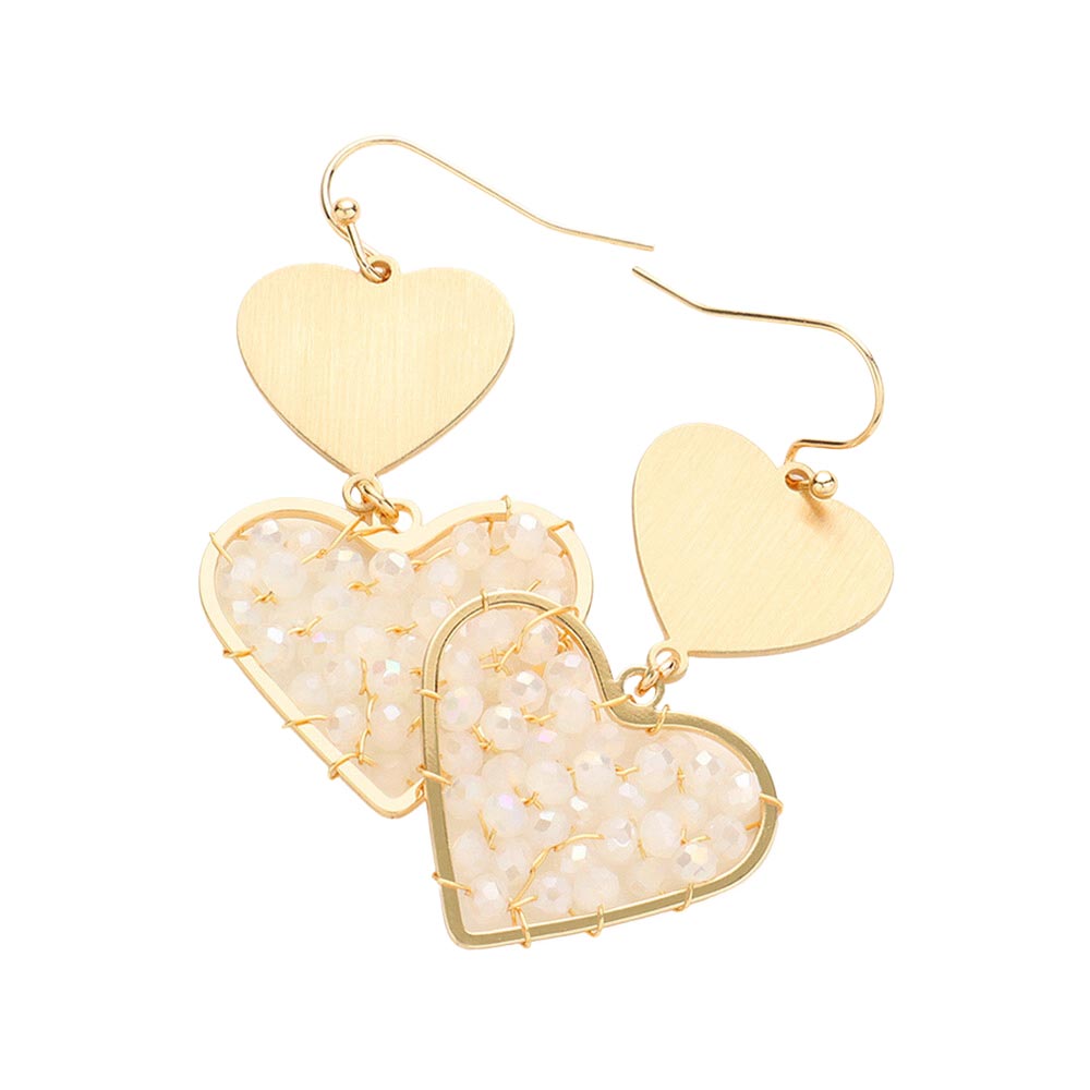 White Faceted Bead Wrapped Heart Link Dangle Earrings, take your love for statement accessorizing to a new level of affection with these bead heart earrings. Accent all of your dresses with the extra fun vibrant color with these heart-themed earrings. Wear these lovely earrings to make you stand out from the crowd at parties, outings, birthdays, proms, etc.