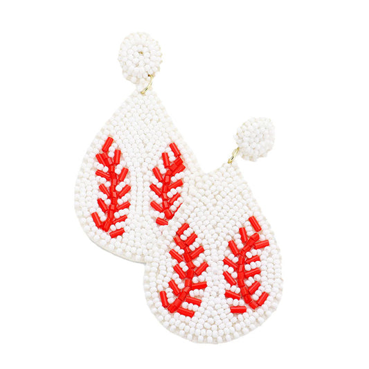 White Felt Back Baseball Seed Bead Teardrop Earrings. These fashionable trendy Teardrop earrings are suitable for every girl! Wearing it, you are a unique fashion in the crowd. These gorgeous earrings are unique in design, light and sparky. Perfect for Valentine’s Day, bachelorette party, Beach Party.