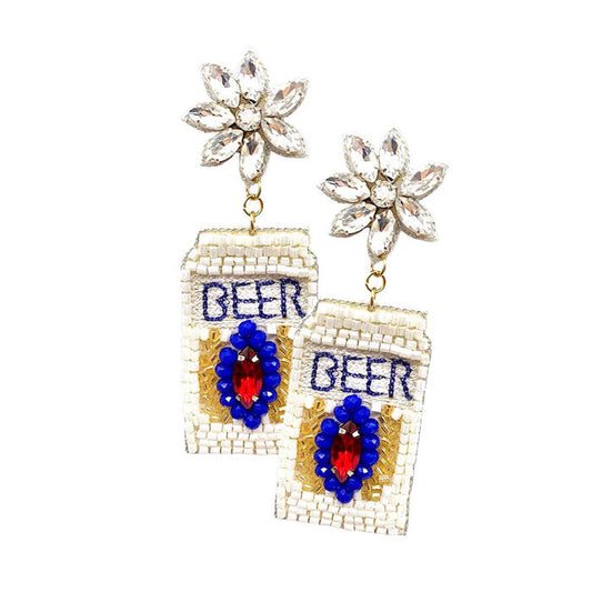 White Felt Back Beaded Beer Dangle Earrings. These gorgeous Beaded pieces will show your class in any special occasion. The elegance of these beaded goes unmatched, great for wearing at a party! Perfect jewelry to enhance your look. Awesome gift for birthday, Anniversary, Valentine’s Day or any special occasion.