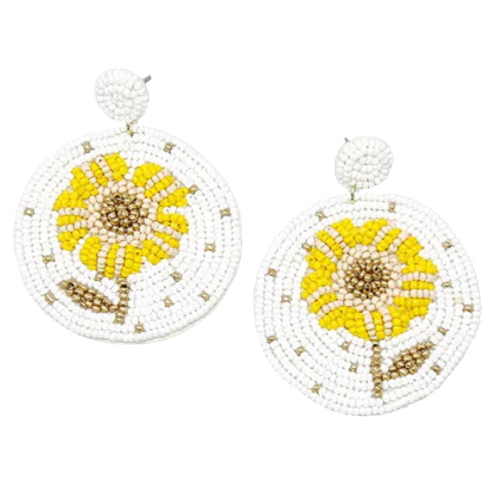 White Flower Disc Seed Bead Earrings, enhance your attire with these beautiful seed-beaded earrings to show off your fun trendsetting style. It Can be worn with any daily wear such as shirts, dresses, T-shirts, etc. These flower disc earrings will garner compliments all day long. Whether you're wearing a dress or a coat, these earrings will make you look more glamorous and beautiful. 