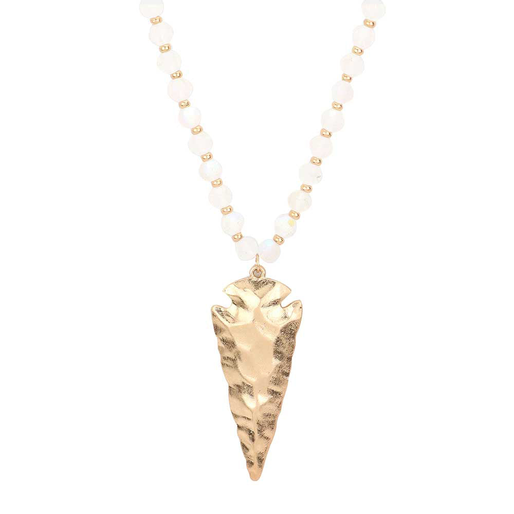 White Hammered Metal Arrow Pendant Faceted Beads Long Necklace, The arrowhead pendant design is trendy and chic, cool and special, goes well with other accessories, make you more charming and edgy among the crowds.  This faceted beads necklace pendant is suitable for any occasion, Perfect Birthday Gift, Anniversary Gift, Mother's Day Gift. 