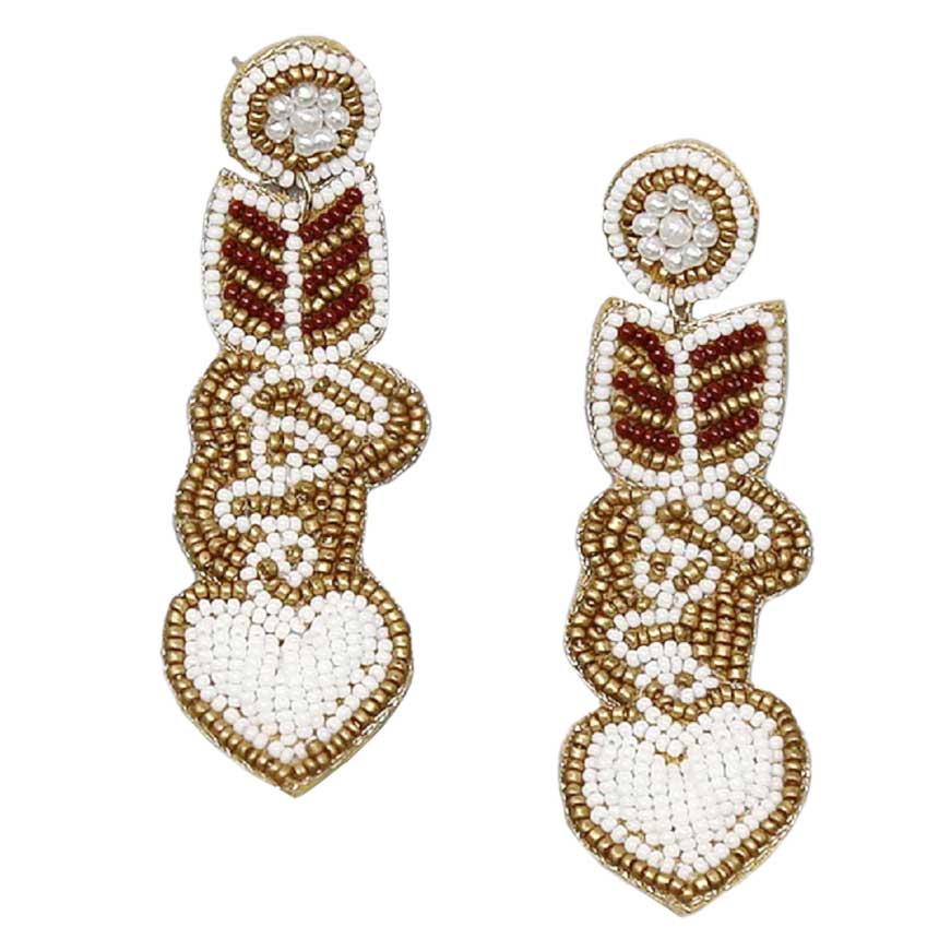 White Heart Arrow With Love Seed Bead Earrings, Take your love for statement accessorizing to a new level of affection with these seed-beaded earrings. Accent all of your dresses with the extra fun vibrant color with these heart arrows with love beaded earrings. Wear these lovely earrings to make you stand out from the crowd & show your trendy choice this valentine.