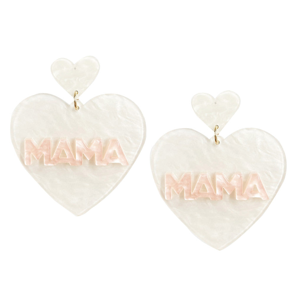 White Mama Message Celluloid Acetate Heart Link Dangle Earrings, enhance your attire with these beautiful mama message earrings to show off your fun trendsetting style. Can be worn with any daily wear such as shirts, dresses, T-shirts, etc. These heart-link dangle earrings will garner compliments all day long. 