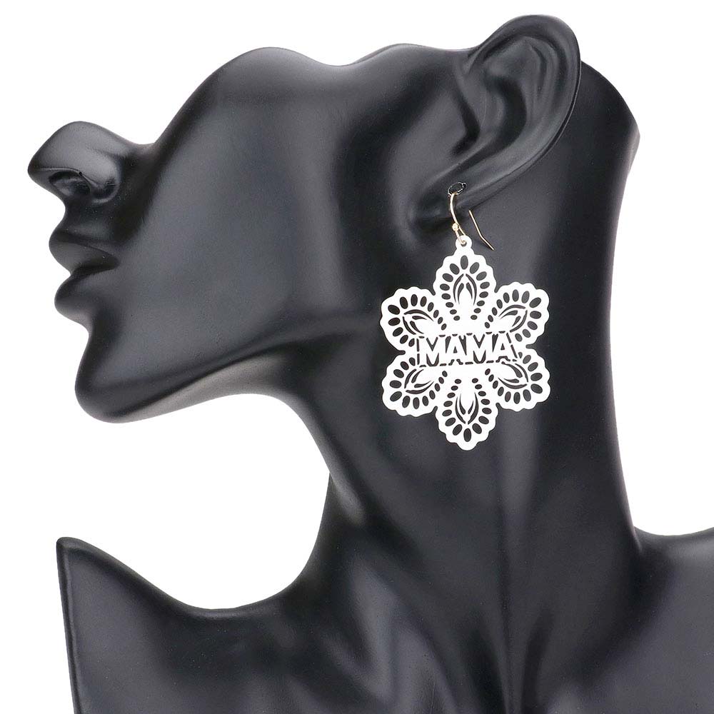 White Mama Message Colored Brass Metal Flower Dangle Earrings, jewelry that fits your lifestyle, adding a pop of pretty color. Show your love for mom with these beautiful Mama Metal Flower Dangle Earrings. These are excellent gift ideas for your bride, ladies, mother, daughter, wife, friends, or a special treat for yourself.