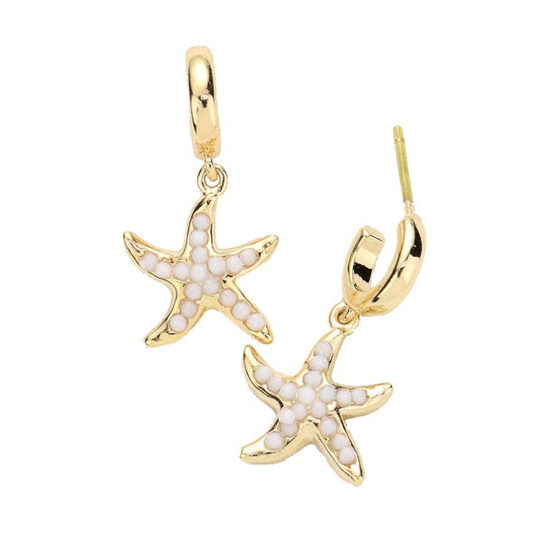 White Bead Embellished Starfish Earrings makes a standout addition to your collection designed to add a pop of color to any outfit style, jewelry that fits your lifestyle! Perfect Birthday Gift, Anniversary Gift, Mother's Day Gift, Just Because Gift, Vacation, Beach, Summer Jewelry, Graduation Gift, Beaded Starfish Earrings