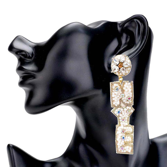 White NYE Felt Back Beaded Message Link Dangle Earrings, Beautifully crafted design adds a gorgeous glow to your  outfits and adding a pop of pretty color. Enhance your attire with these vibrant artisanal earrings to show off your fun trendsetting style. Perfect Birthday gift, Anniversary gift, Mother's day gift, Graduation gift, Prom jewelry etc.  This earrings is perfectly coordinate with any ensemble from business casual to everyday wear, ideal for parties, events, holidays.