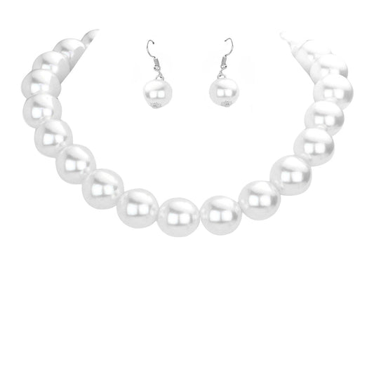White Oversized Pearl Necklace. These pearl themed necklace earrings sets are Elegant. Beautifully crafted design adds a glow to your gorgeous outfit, necklace that will create your glamorous look. Suitable for wear Party, Wedding, Engagement, Anniversary, Date Night or any special events. Perfect Birthday, Anniversary, Mother's Day & Graduation Gift, Prom Jewelry, Just Because Gift, Thank you Gift