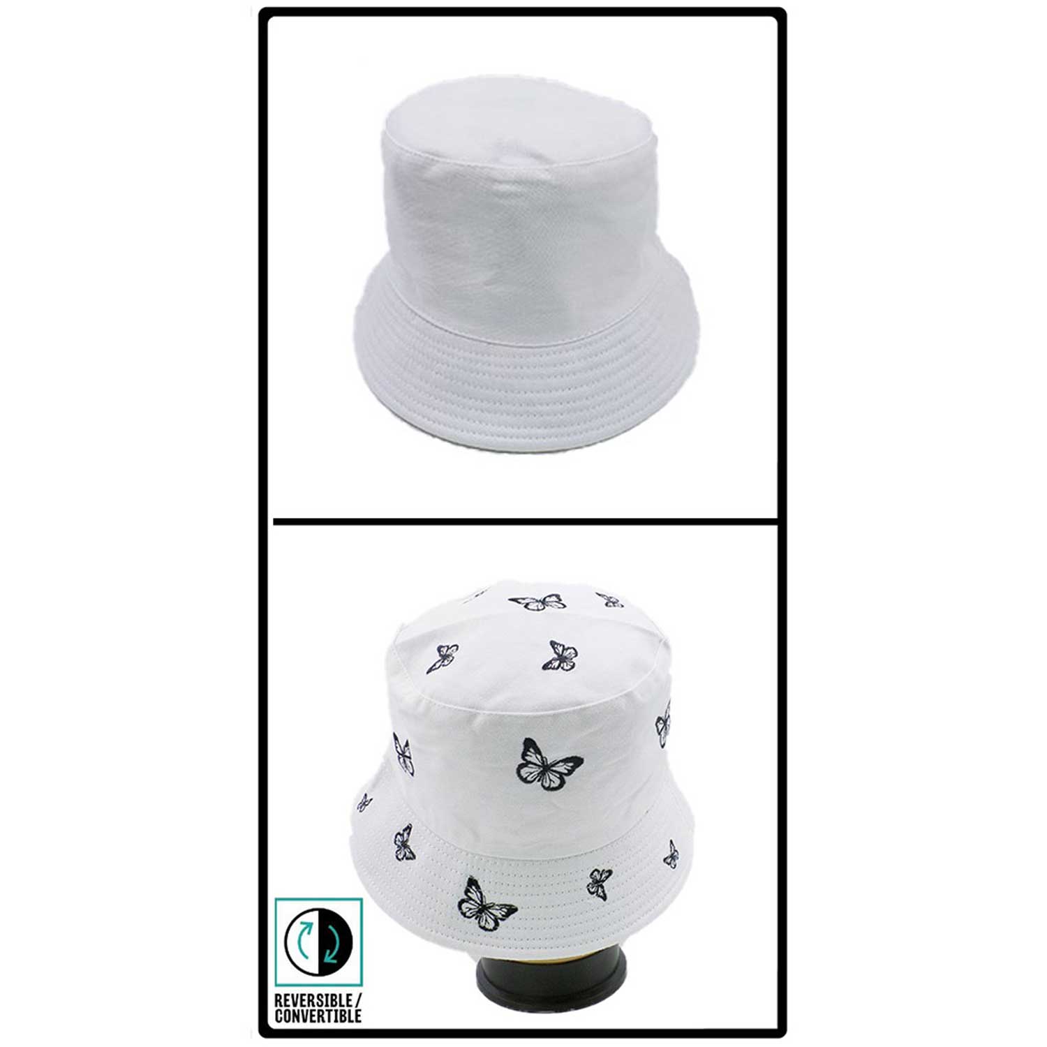 White Reversible Butterfly Pattern Bucket Hat, whether you’re basking under the summer sun at the beach, lounging by the pool, or kicking back with friends at the lake, a great hat can keep you cool and comfortable even when the sun is high in the sky. Large, comfortable, and perfect for keeping the sun off of your face.