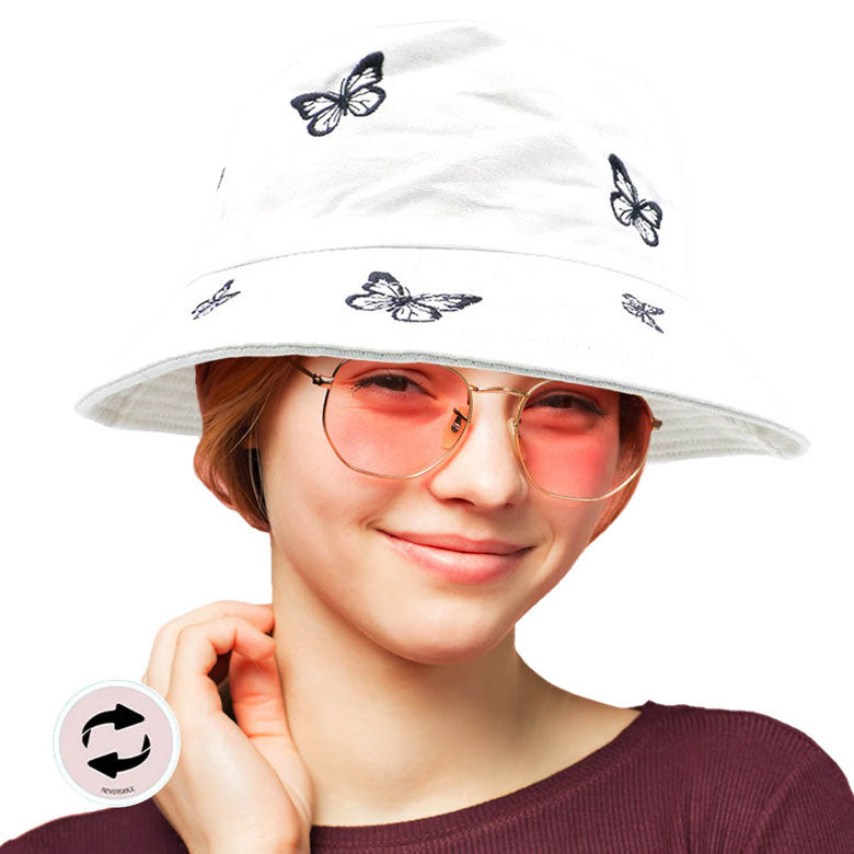 White Reversible Butterfly Pattern Bucket Hat, whether you’re basking under the summer sun at the beach, lounging by the pool, or kicking back with friends at the lake, a great hat can keep you cool and comfortable even when the sun is high in the sky. Large, comfortable, and perfect for keeping the sun off of your face.