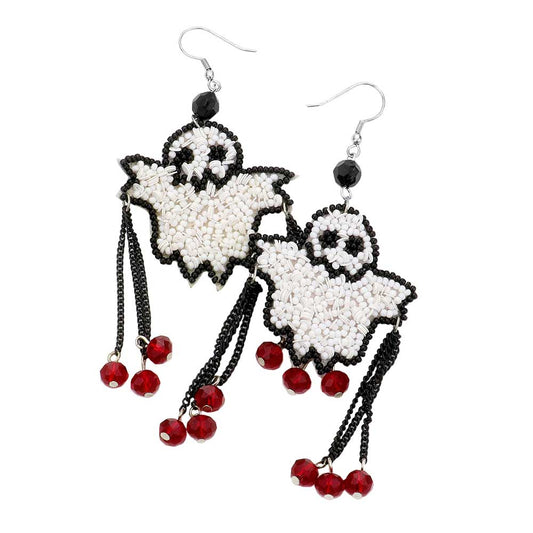 White Seed Bead Ghost Dangle Earrings, is a perfect accessory for your Halloween outfit. The sketchy earrings sparkle with the artistic appearance. It drags out the attention of the party and gives a horror yet glowing look. An awesome gift for your friends, family and nearest persons. Happy Halloween!